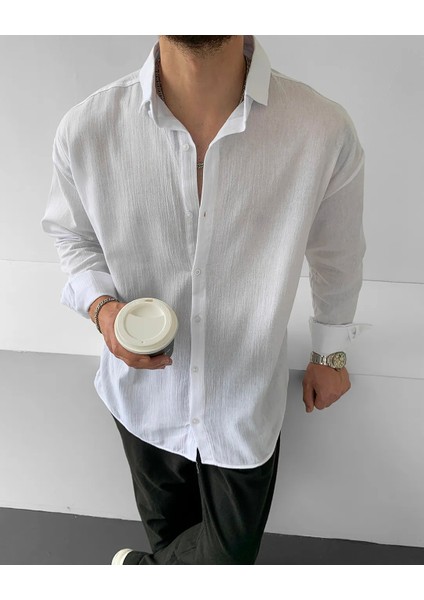 Magıcalfashıon Erkek Oversize Uzun Kollu Yazlık Keten Gömlek modelleri