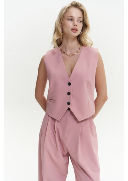 Kaylee Pembe Üçgen Detay Kısa Yelek