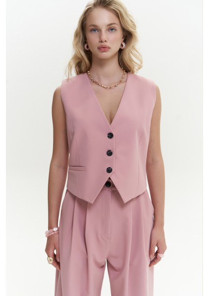 Kaylee Pembe Üçgen Detay Kısa Yelek fiyatları