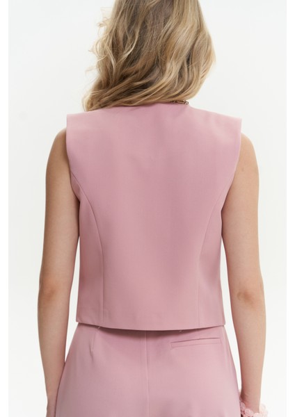 Kaylee Pembe Üçgen Detay Kısa Yelek fırsatları