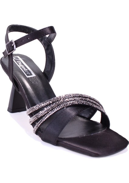 DZA07-1284058 Siyah Saten Kısa Topuklu Abiye Kadın Ayakkabı