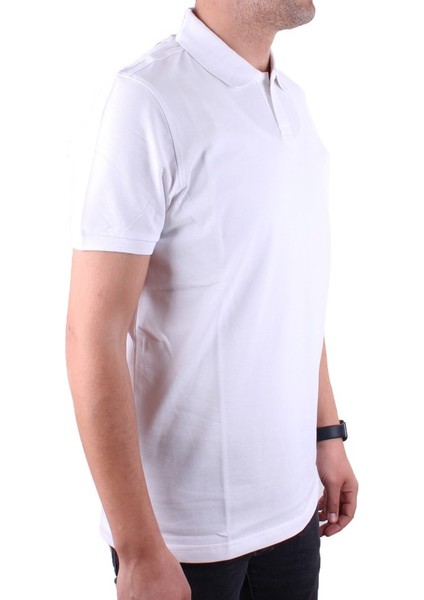 DMG23-231319 Beyaz Günlük Yarım Patlı Pike Polo Yaka Erkek Tişört