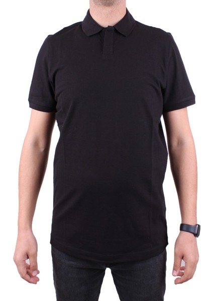 DMG23-231319 Siyah Günlük Yarım Patlı Pike Polo Yaka Erkek Tişört