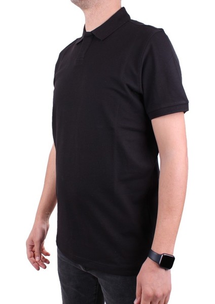 DMG23-231319 Siyah Günlük Yarım Patlı Pike Polo Yaka Erkek Tişört