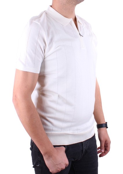 DMG23-511228 Ekru Günlük Fermuarlı Polo Yaka Erkek Tişört