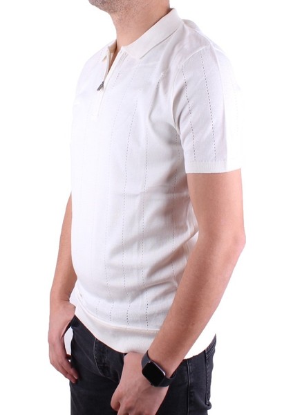 DMG23-511228 Ekru Günlük Fermuarlı Polo Yaka Erkek Tişört modelleri