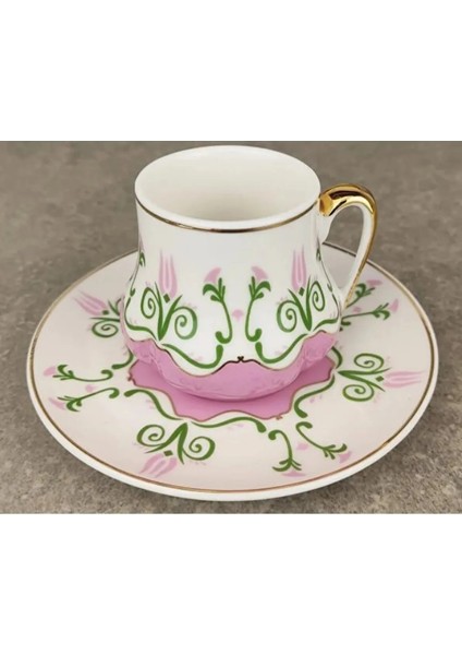 2'li Ince Osmanlı Çiçekli Kahve Fincan 90 cc Kadife 23 x 17 cm Kutulu Pembe Beyaz Gold Porselen fiyatları