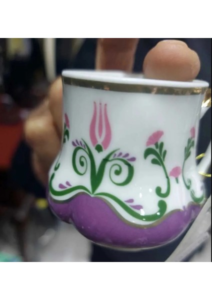 2'li Ince Osmanlı Çiçekli Kahve Fincan 90 cc Kadife 23 x 17 cm Kutulu Pembe Beyaz Gold Porselen indirimleri