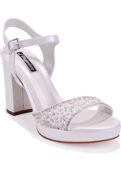DZA07-337140 Sedef Boncuklu Platform Topuklu Kadın Ayakkabı