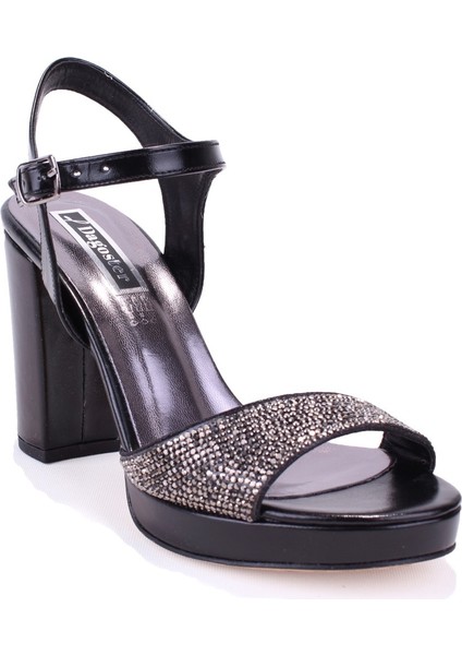 DZA07-337140 Siyah Boncuklu Platform Topuklu Kadın Ayakkabı