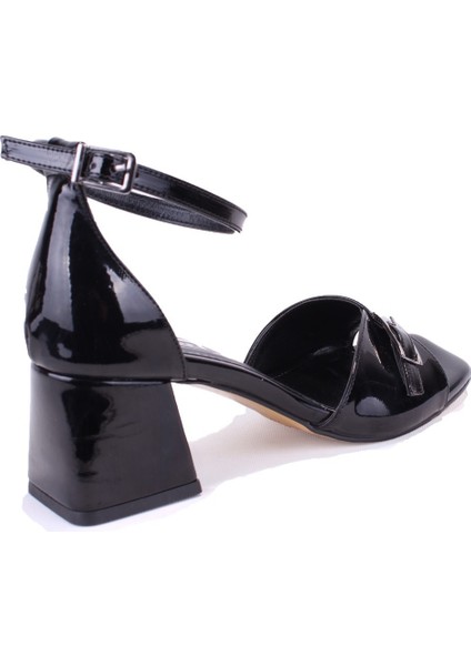 DZA07-928225 Siyah Rugan Klasik Topuklu Kadın Ayakkabı fırsatları