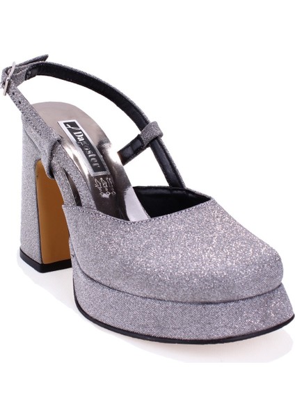 DZA07-337560 Platin Simli Platform Topuklu Kadın Ayakkabı