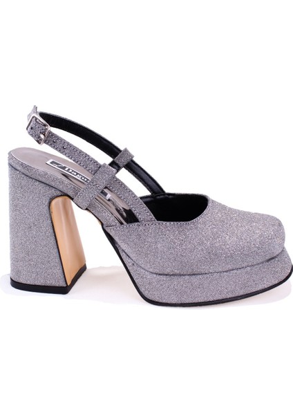 DZA07-337560 Platin Simli Platform Topuklu Kadın Ayakkabı fiyatları