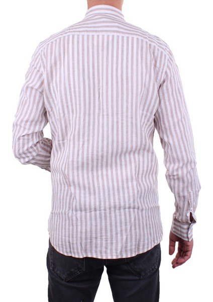 Twister 1905 Kahve Çizgili Uzun Kol Günlük Pamuk Karışımlı Keten Erkek Gömlek fırsatları