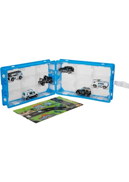 1:64 Ölçek Maxx Wheels Taşıma Çantalı Şehir Araçları Oyun Seti - Polis Araçları Seti
