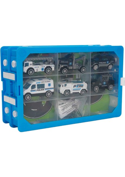 1:64 Ölçek Maxx Wheels Taşıma Çantalı Şehir Araçları Oyun Seti - Polis Araçları Seti