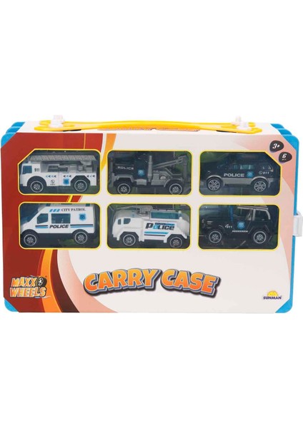 1:64 Ölçek Maxx Wheels Taşıma Çantalı Şehir Araçları Oyun Seti - Polis Araçları Seti