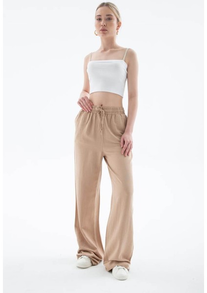 Yüksel Bel Geniş Paça Bej Kadın Pantolon 25Y0608K1 fiyatları