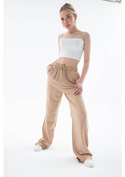 Yüksel Bel Geniş Paça Bej Kadın Pantolon 25Y0608K1 modelleri