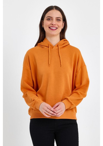 Kadın Şardonsuz Kapşonlu Oversıze Sweat