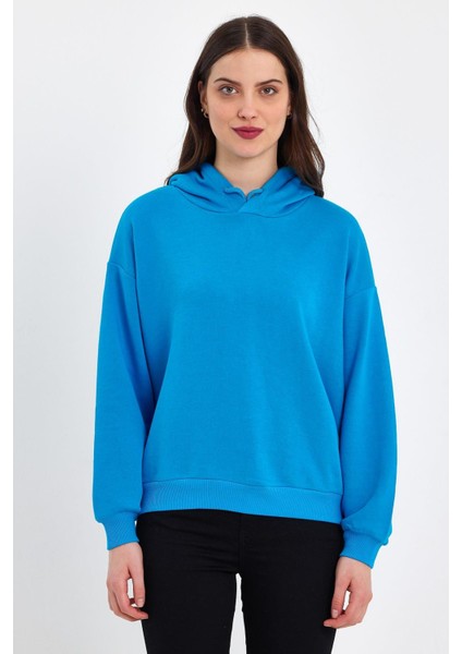 Kadın Şardonsuz Kapşonlu Oversıze Sweat