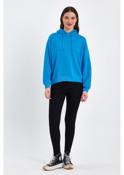 Kadın Şardonsuz Kapşonlu Oversıze Sweat