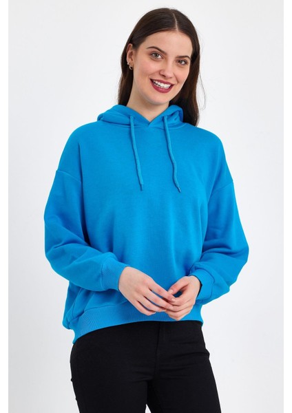 Kadın Şardonsuz Kapşonlu Oversıze Sweat
