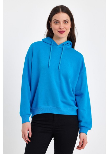 Kadın Şardonsuz Kapşonlu Oversıze Sweat