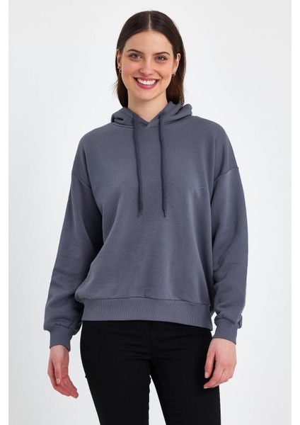 Kadın Şardonsuz Kapşonlu Oversıze Sweat