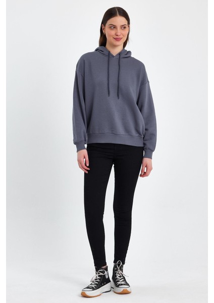 Kadın Şardonsuz Kapşonlu Oversıze Sweat