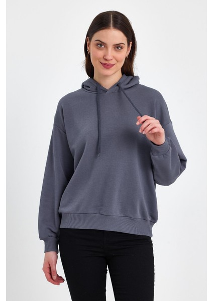 Kadın Şardonsuz Kapşonlu Oversıze Sweat
