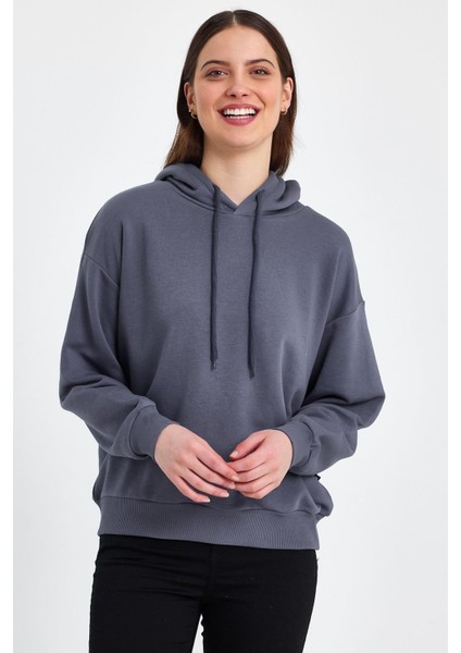 Kadın Şardonsuz Kapşonlu Oversıze Sweat