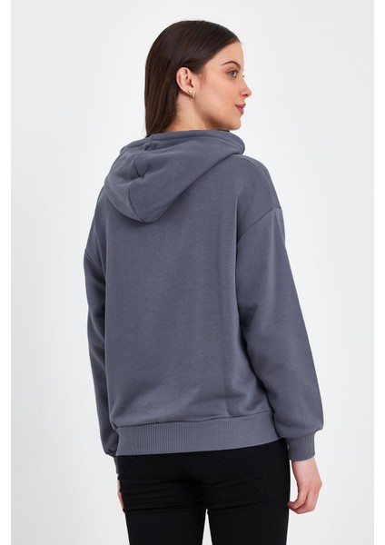 Kadın Şardonsuz Kapşonlu Oversıze Sweat