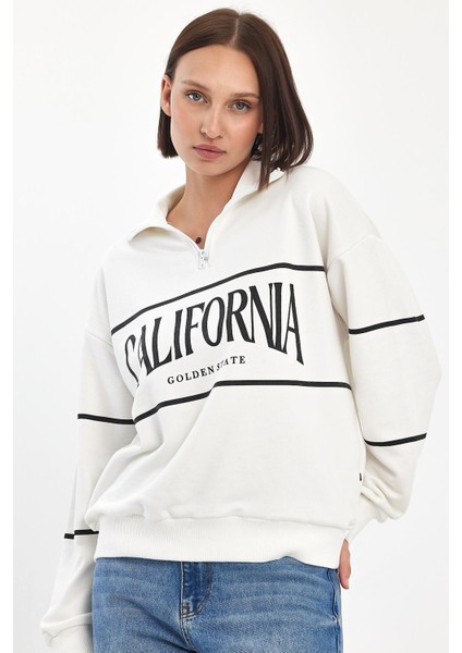 Kadın Dik Yaka Yarım Fermuarlı Sweat