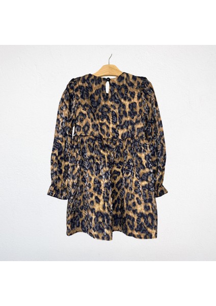 Leopar Desenli Fırfırlı Kız Çocuk Elbise – Siyah/Kahverengi modelleri