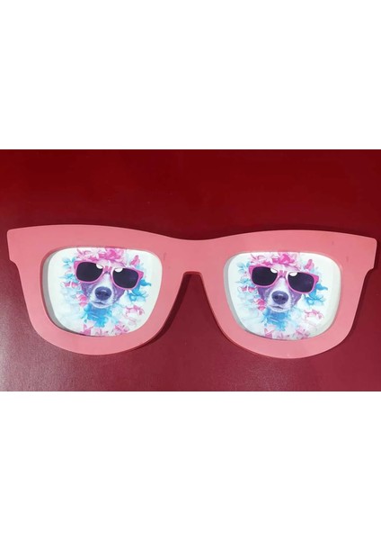 Kırmızı Pembe Gözlük Duvar Çerçeve 50 x 17,5 cm Eğlenceli Komik Hediyelik Çift Fotoğraf 1 Adet