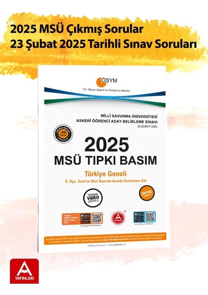 2025 Msü Çıkmış Sorular-Tıpkı Basım-Bire Bir Ösym-23 Şubat 2025 Tarihli Sınav