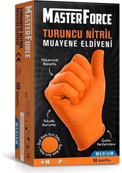 Master Force Turuncu Nitril Eldiven Pudrasız (L)