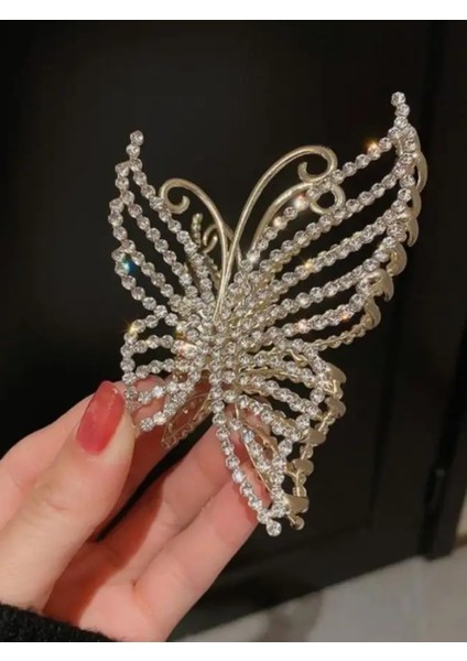 Metal Kelebek Model Taşlı Mandal Toka