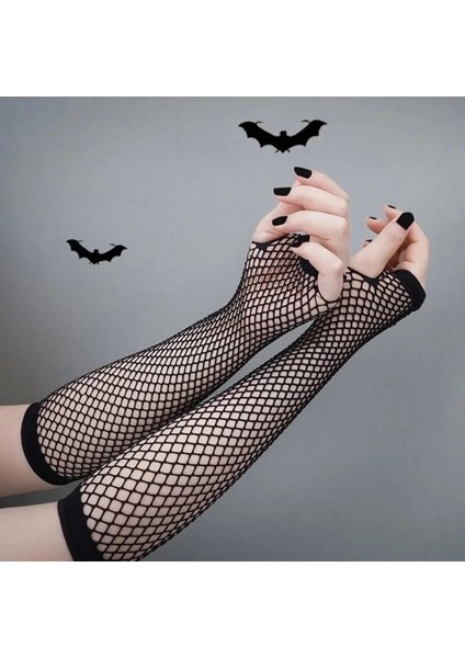 Cosplay Gotik Punk Gothic Siyah Uzun File Kolluk Eldiven