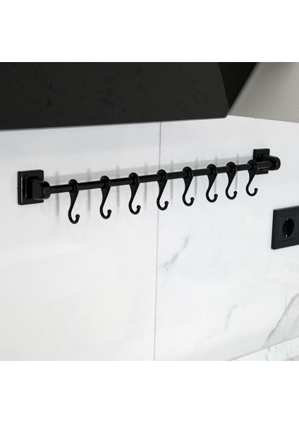 Metal duvar rayı seti, 55 cm, siyah, 8 parça, şal asma askısı, dayanıklı ve şık tasarım
