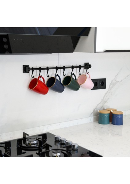 Metal duvar rayı seti, 55 cm, siyah, 8 parça, şal asma askısı, dayanıklı ve şık tasarım modelleri