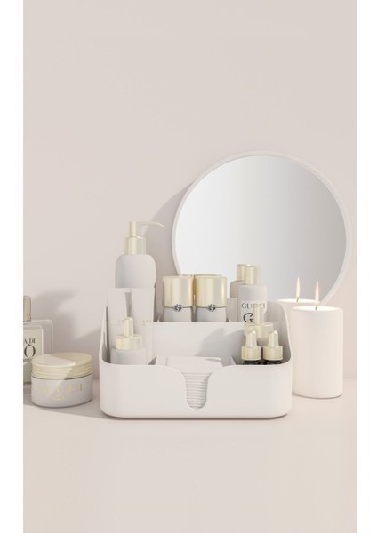 Beyaz Çok Bölmeli Plastik Makyaj ve Kozmetik Düzenleme Kutusu