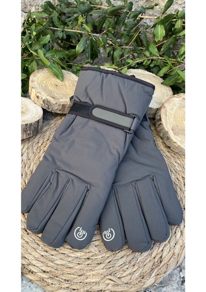 Erkek polar dokunmatik eldiven, rahat ve şık tasarım, gri renk, polyester kumaş