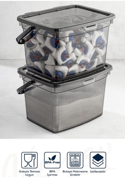 4'lü 4L Beyaz Serigrafili Plastik Toz Deterjan Saklama Kabı modelleri