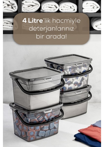 4'lü 4L Beyaz Serigrafili Plastik Toz Deterjan Saklama Kabı fırsatları