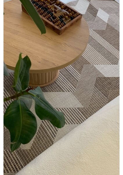 Halı Kilim Salon Mutfak Koridor Yolluk Jüt Hasır Görünümlü Dokuma Makine Halı Kahverengi