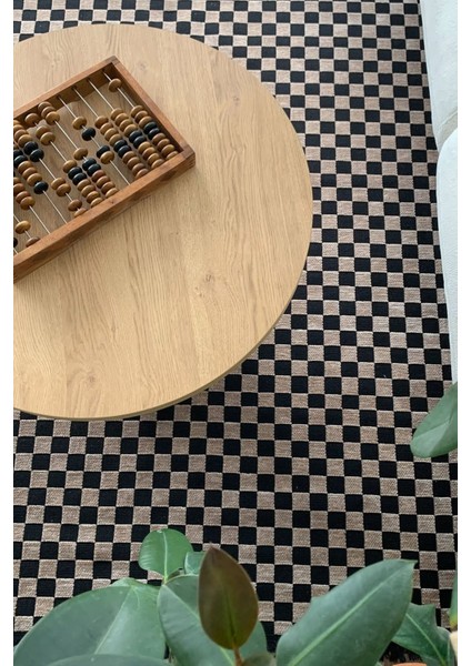 Dama Desenli Kahverengi Salon Halısı Mutfak Halısı Yolluk Otantik Halı