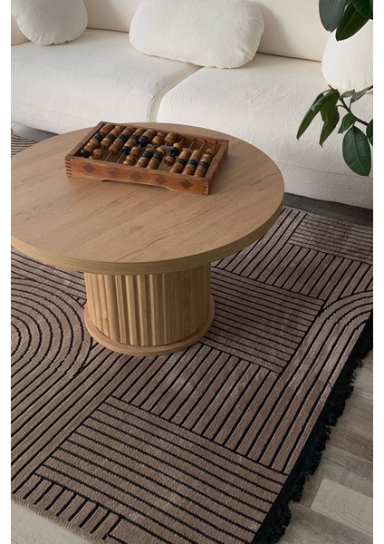 Etnik Desenli Kahverengi Salon Halısı Mutfak Halısı Yolluk Otantik Halı