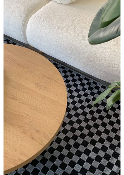 Dama Desenli Antrasit Salon Halısı Mutfak Halısı Yolluk Otantik Halı